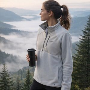 Columbia Women’s Fleece Half Zip Pullover White Tan Size Large